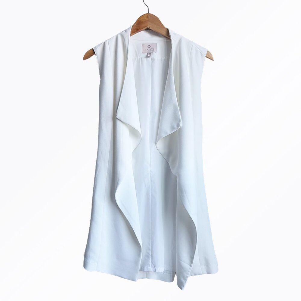 NWOT Lila Rose White Blazer Vest Open Front Tie Wrap - Summer & Spring Chic